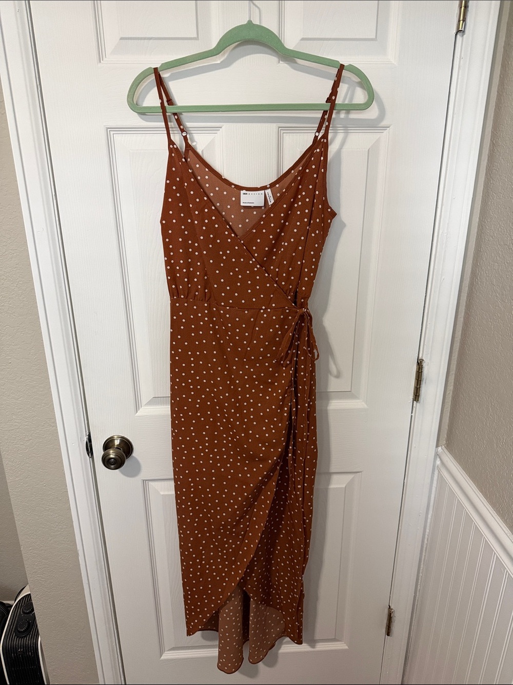 ASOS Rust Polka Dot Wrap Midi Dress